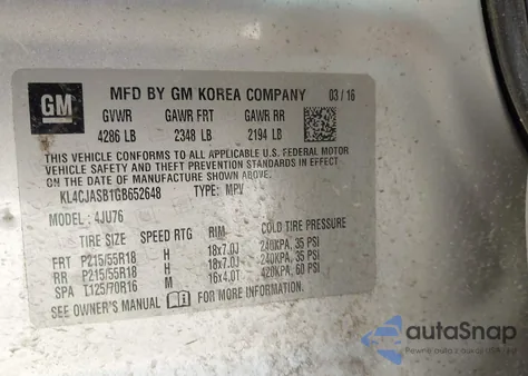 2016 Buick Encore из США, поврежденный, VIN KL4CJASB1GB652648